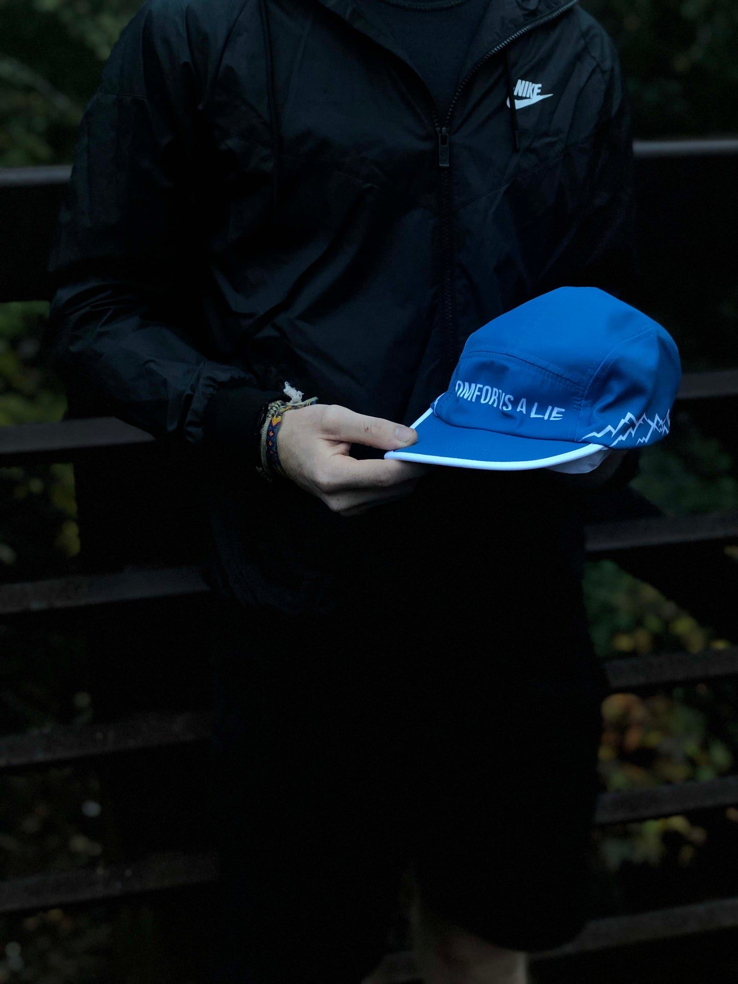 'Comfort Is A Lie' 5 Panel Running Hat - Lazuli