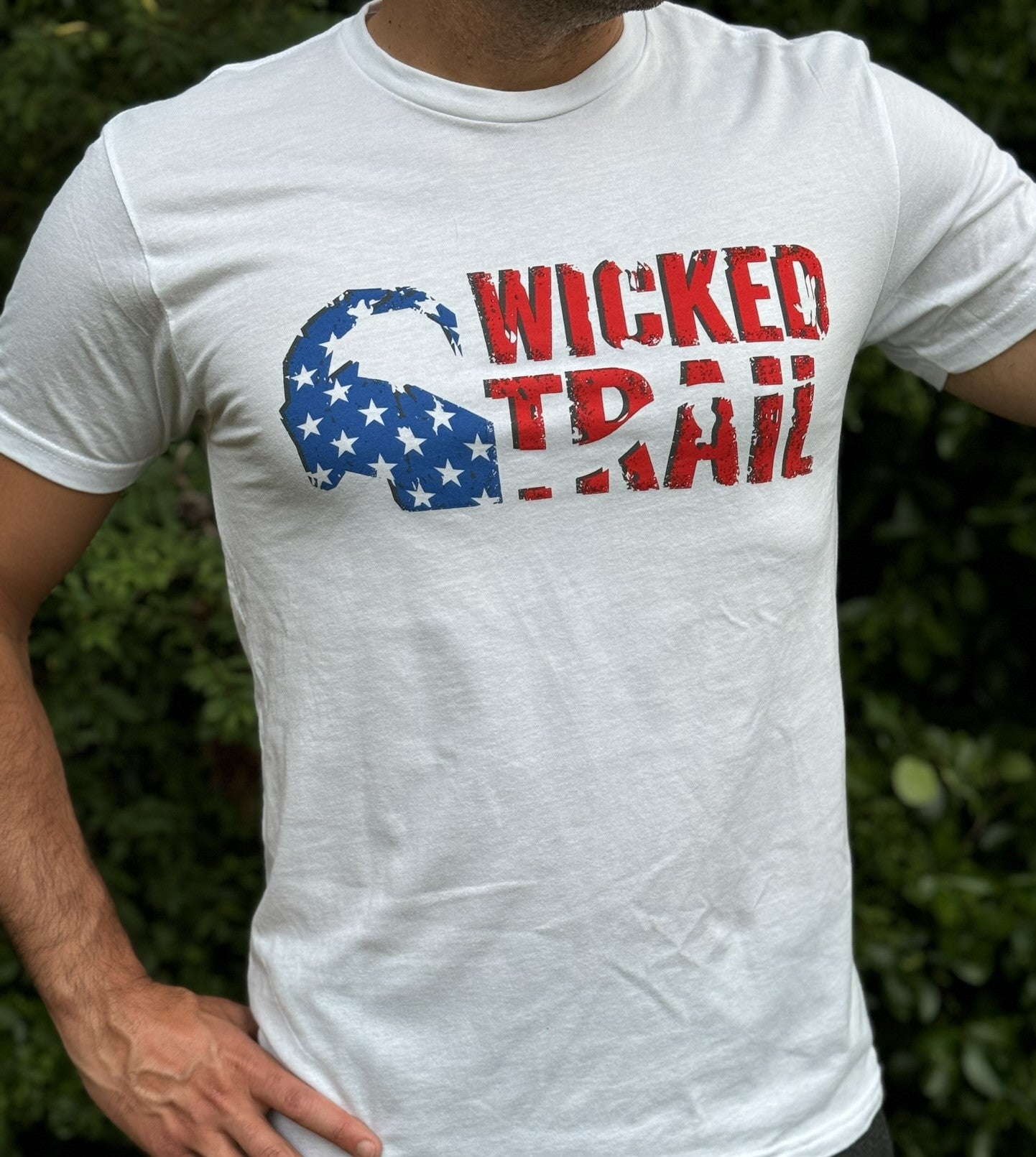 red white and blue wicked trail logo