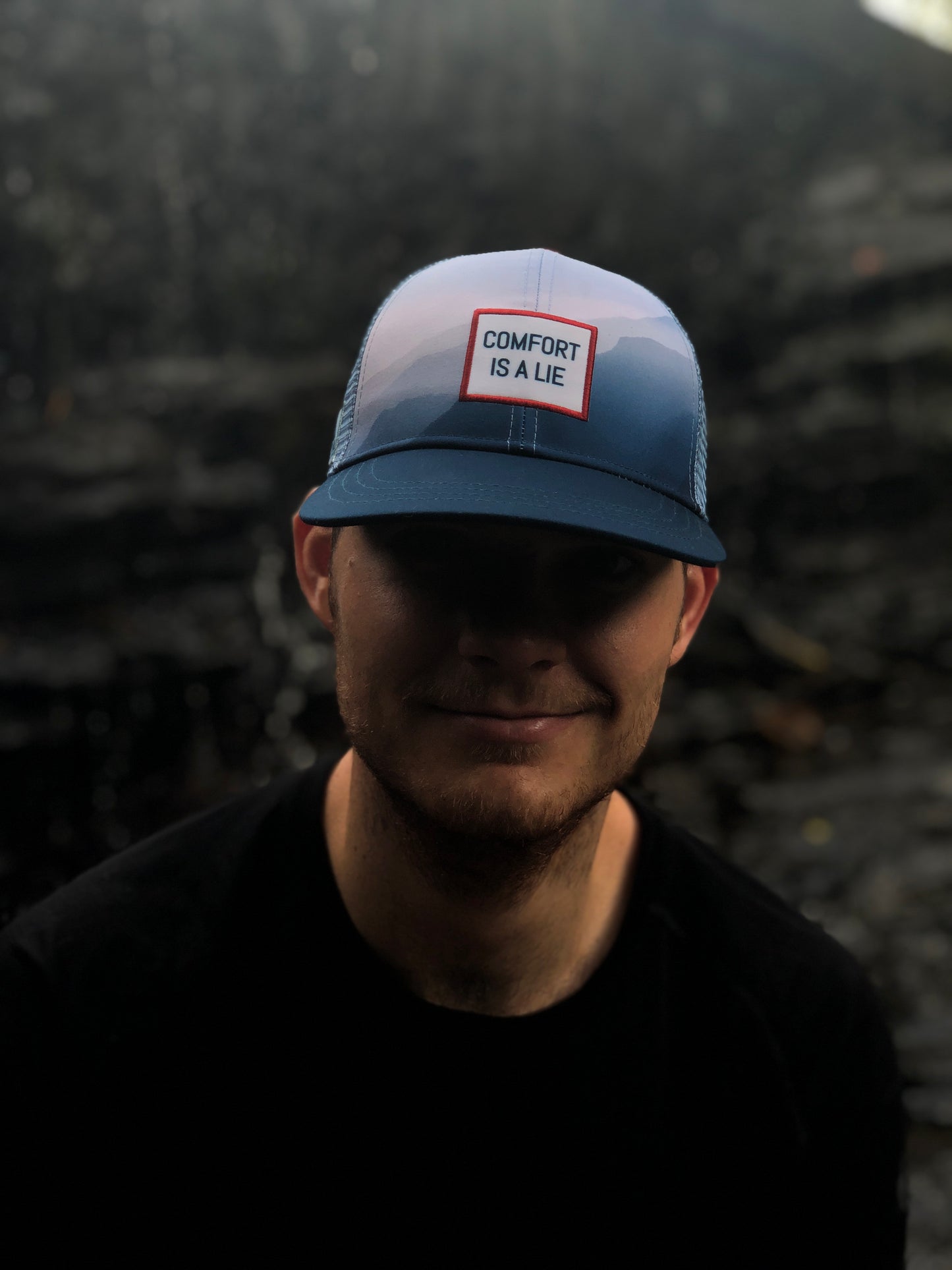 'Comfort Is A Lie' Running Trucker Hat - Fog