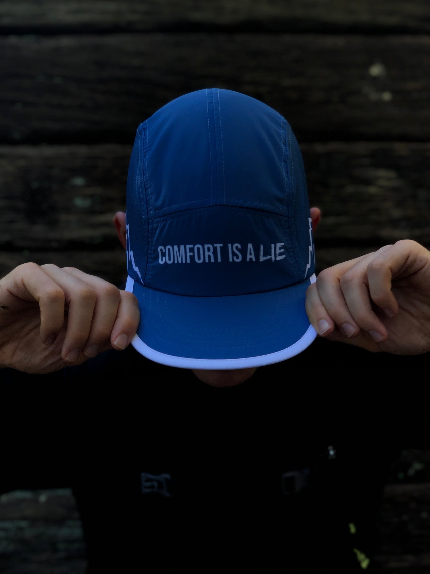 'Comfort Is A Lie' 5 Panel Running Hat - Lazuli