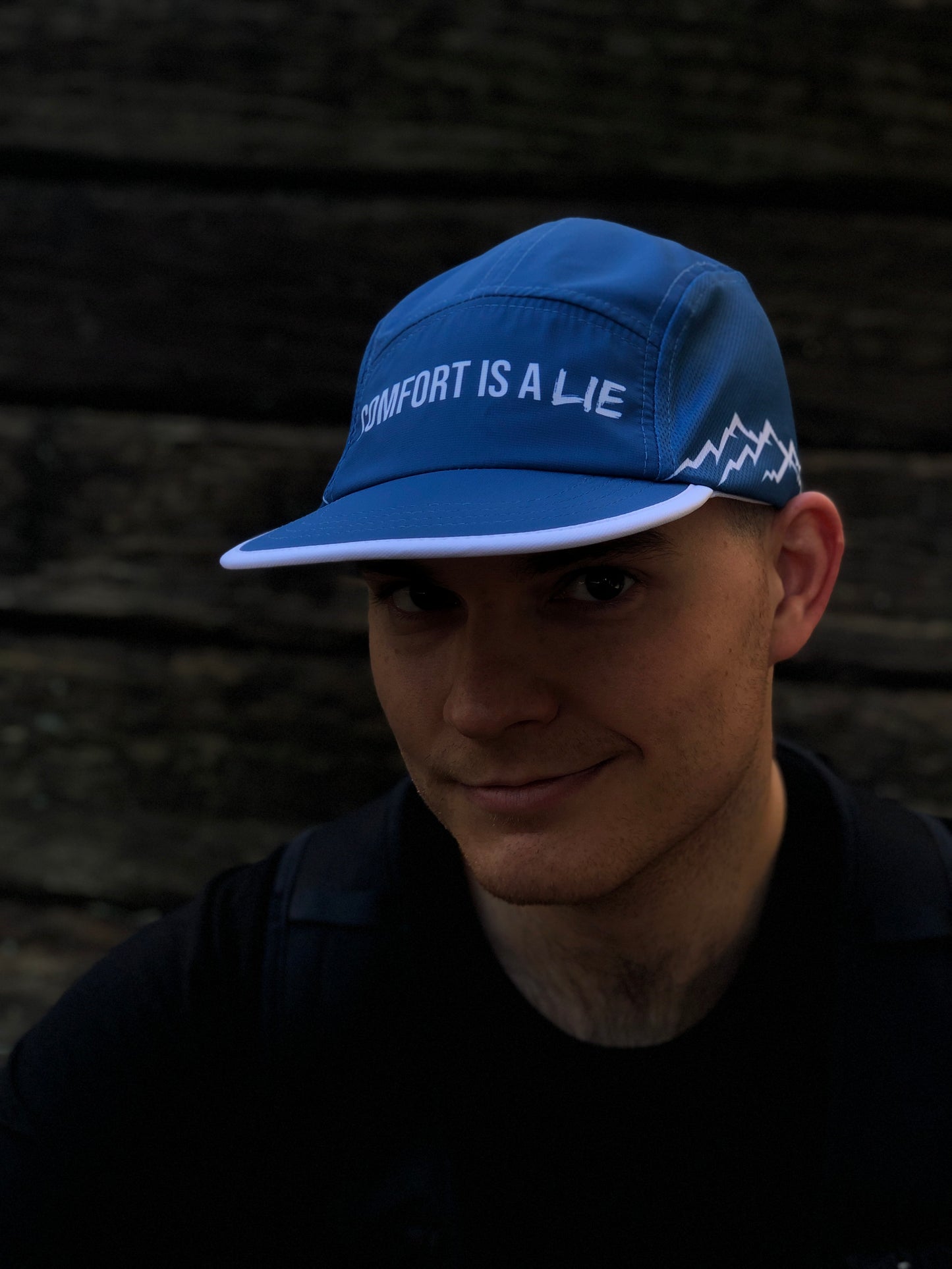 'Comfort Is A Lie' 5 Panel Running Hat - Lazuli