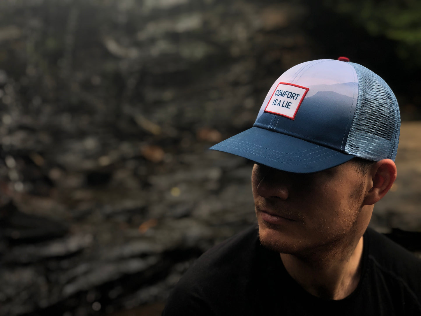 'Comfort Is A Lie' Running Trucker Hat - Fog