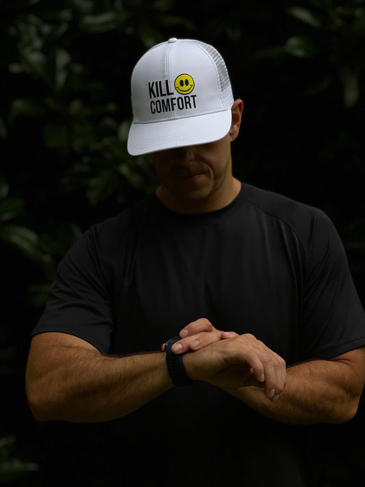 'Kill Comfort' Running Trucker Hat - White
