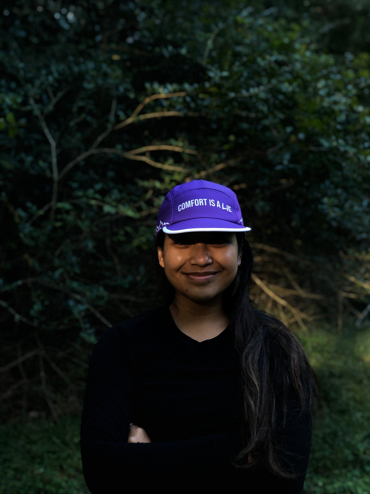 'Comfort Is A Lie' 5 Panel Running Hat - Purple