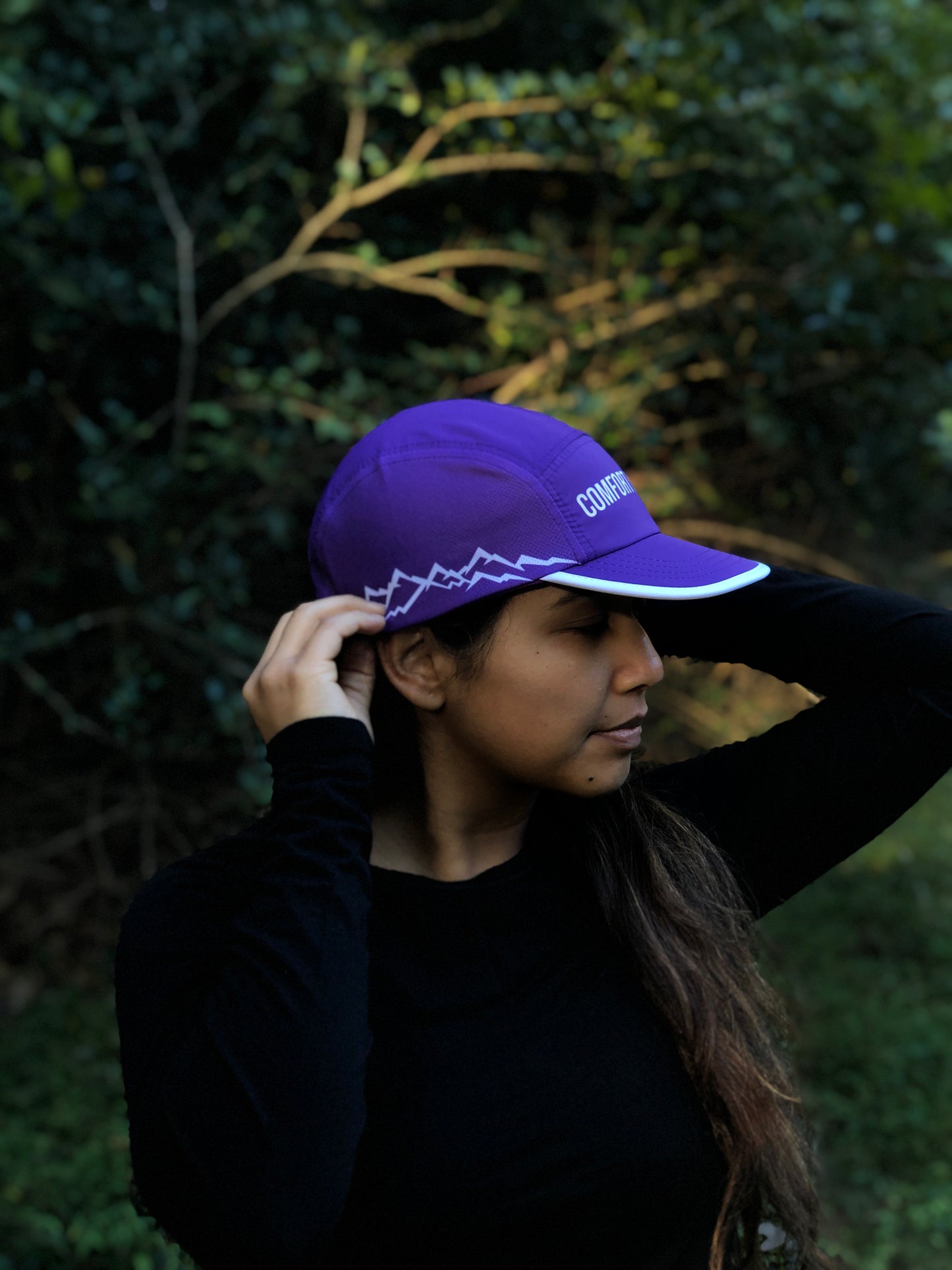 'Comfort Is A Lie' 5 Panel Running Hat - Purple