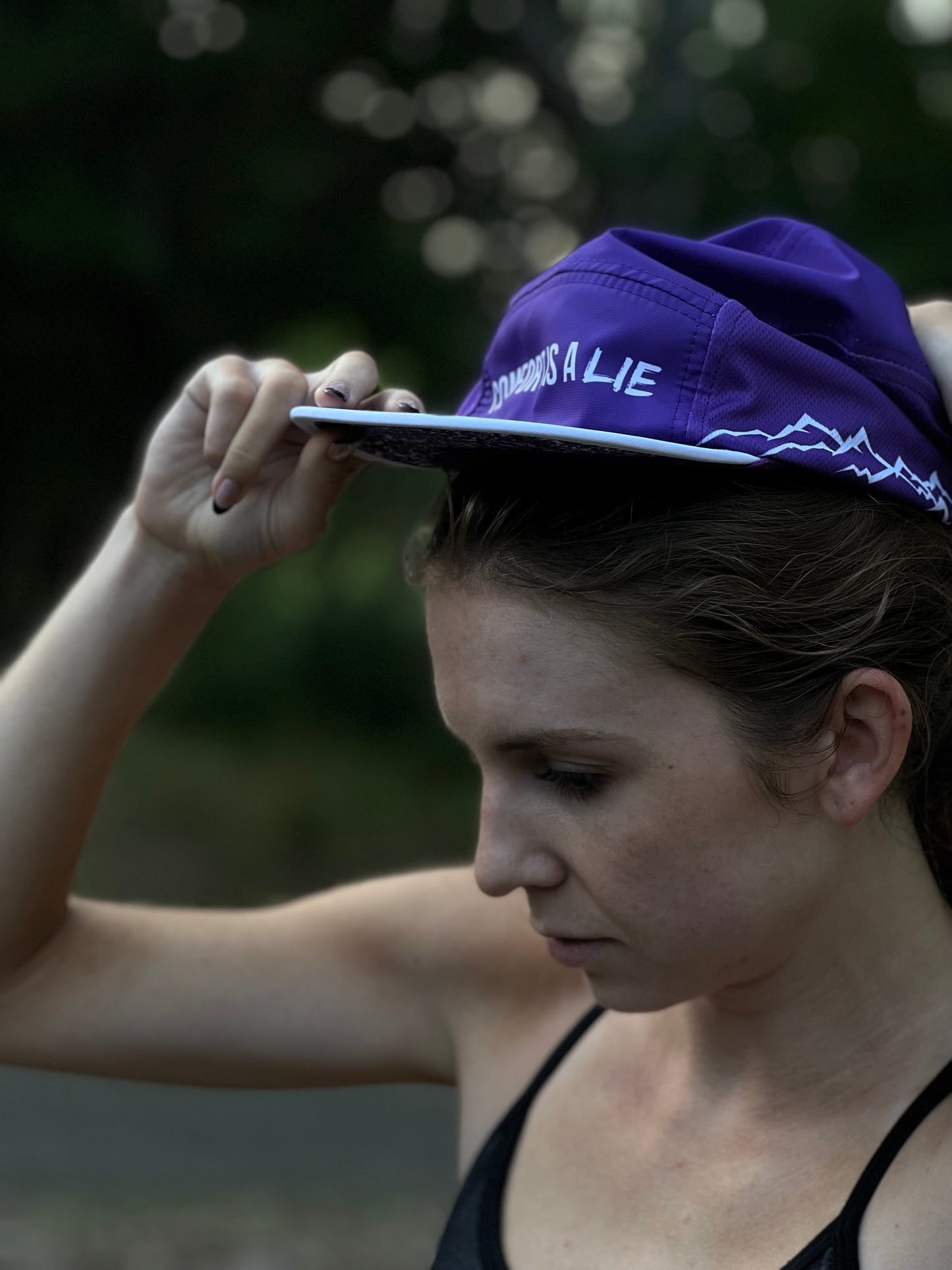 'Comfort Is A Lie' 5 Panel Running Hat - Purple