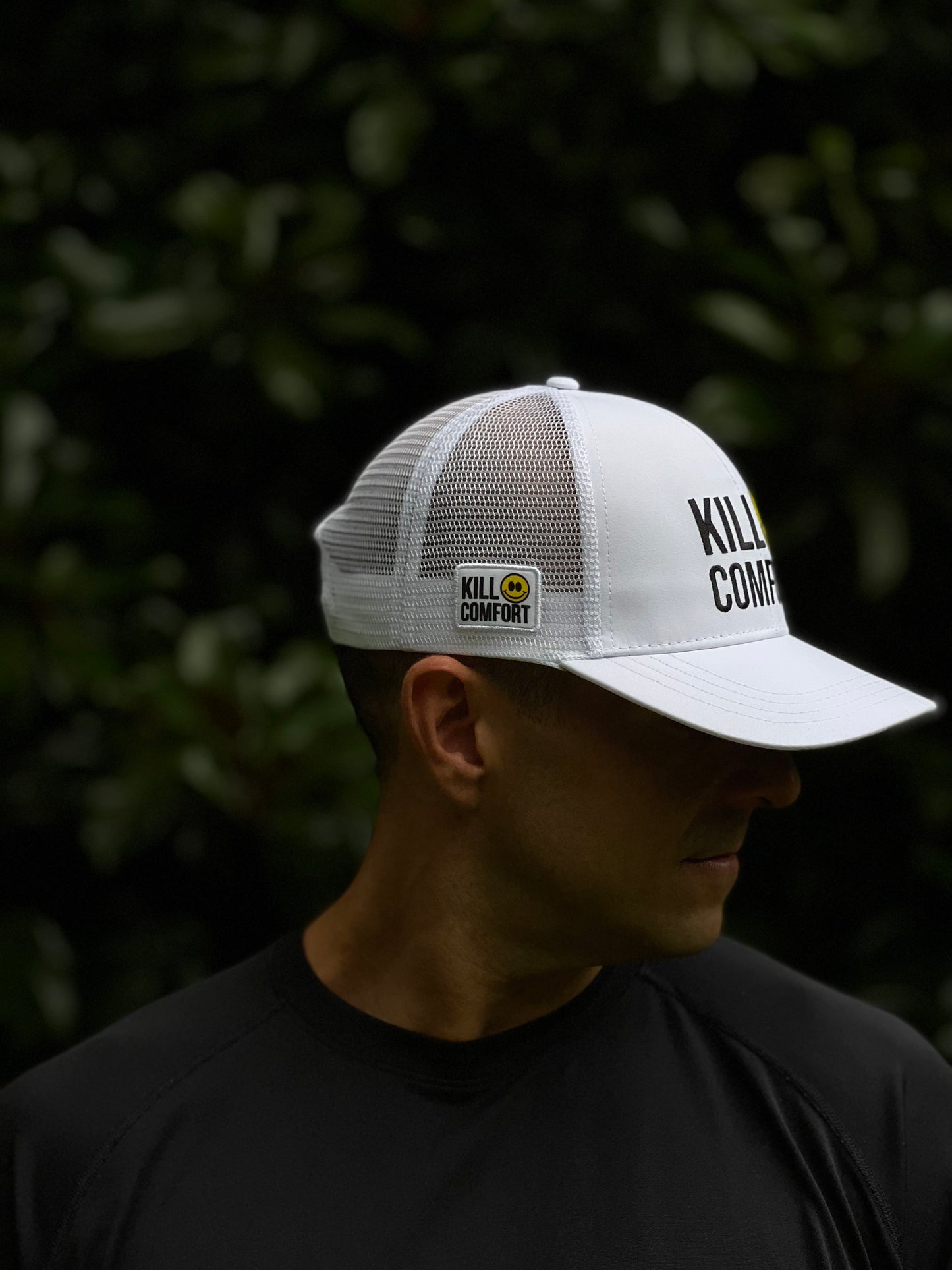 'Kill Comfort' Running Trucker Hat - White