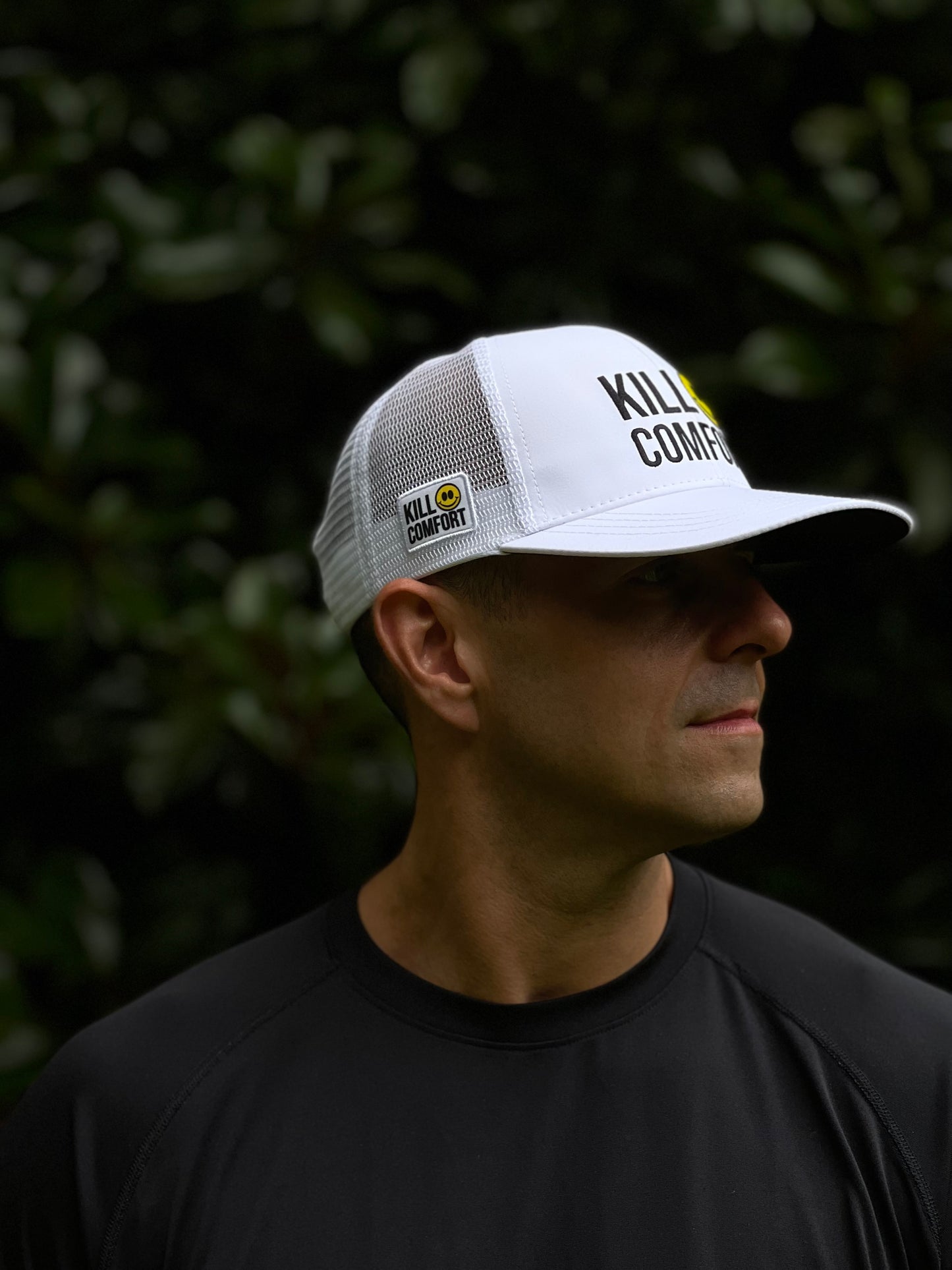 'Kill Comfort' Running Trucker Hat - White