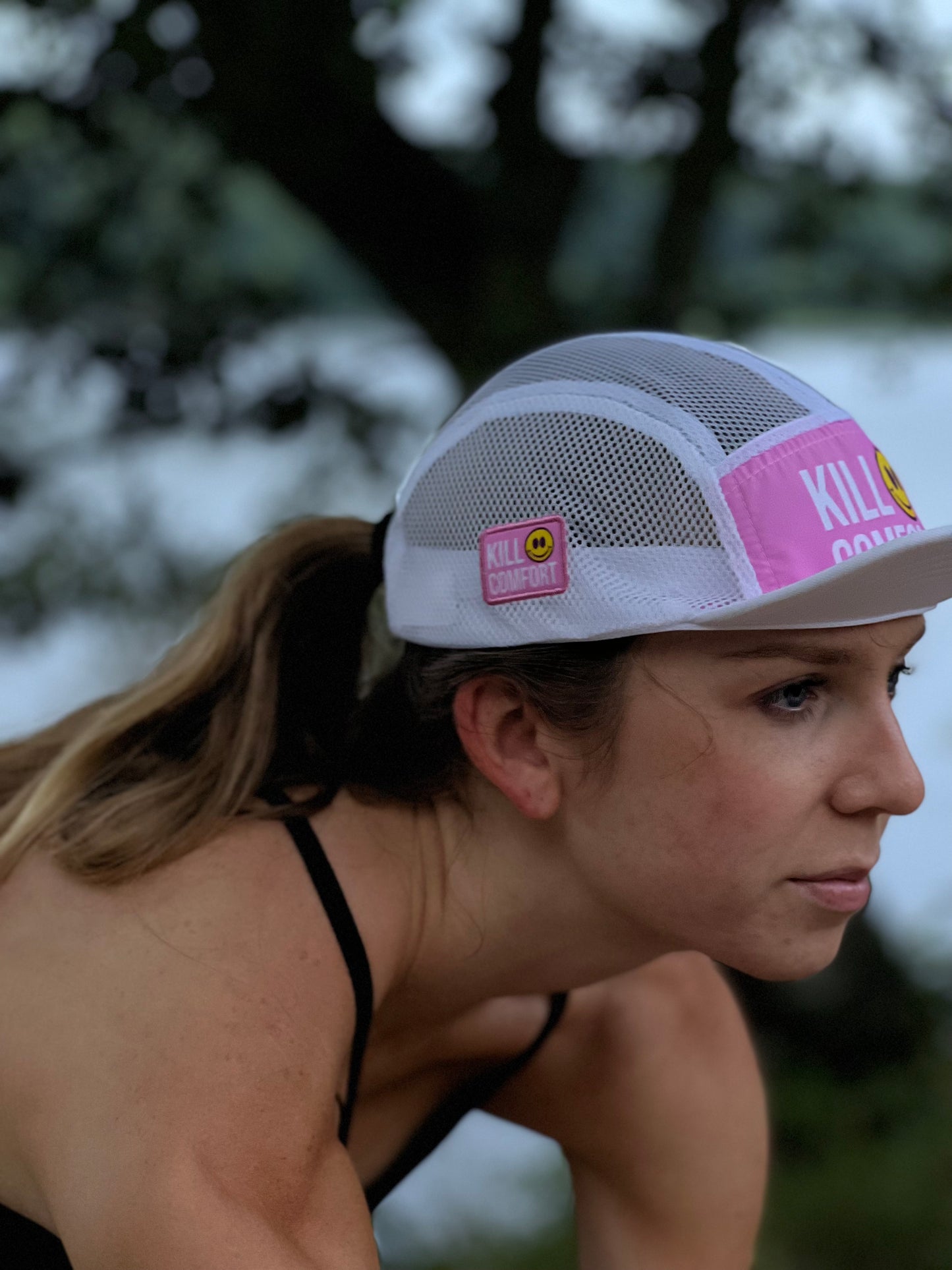'Kill Comfort' Mesh Running Hat - Pink/White