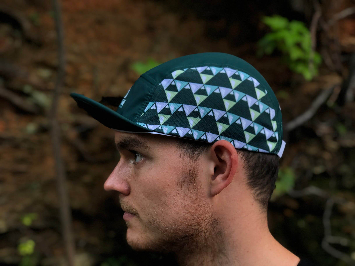 Geometric 5 Panel Running Hat - Green Mountains